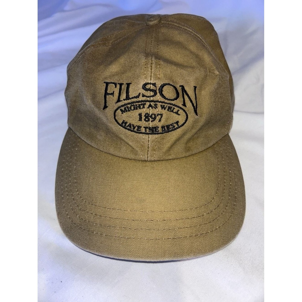 Filson Waxed Canvas Hat Cap Oil Tin Cloth Dark Tan Brown Leather Strap L-XXL